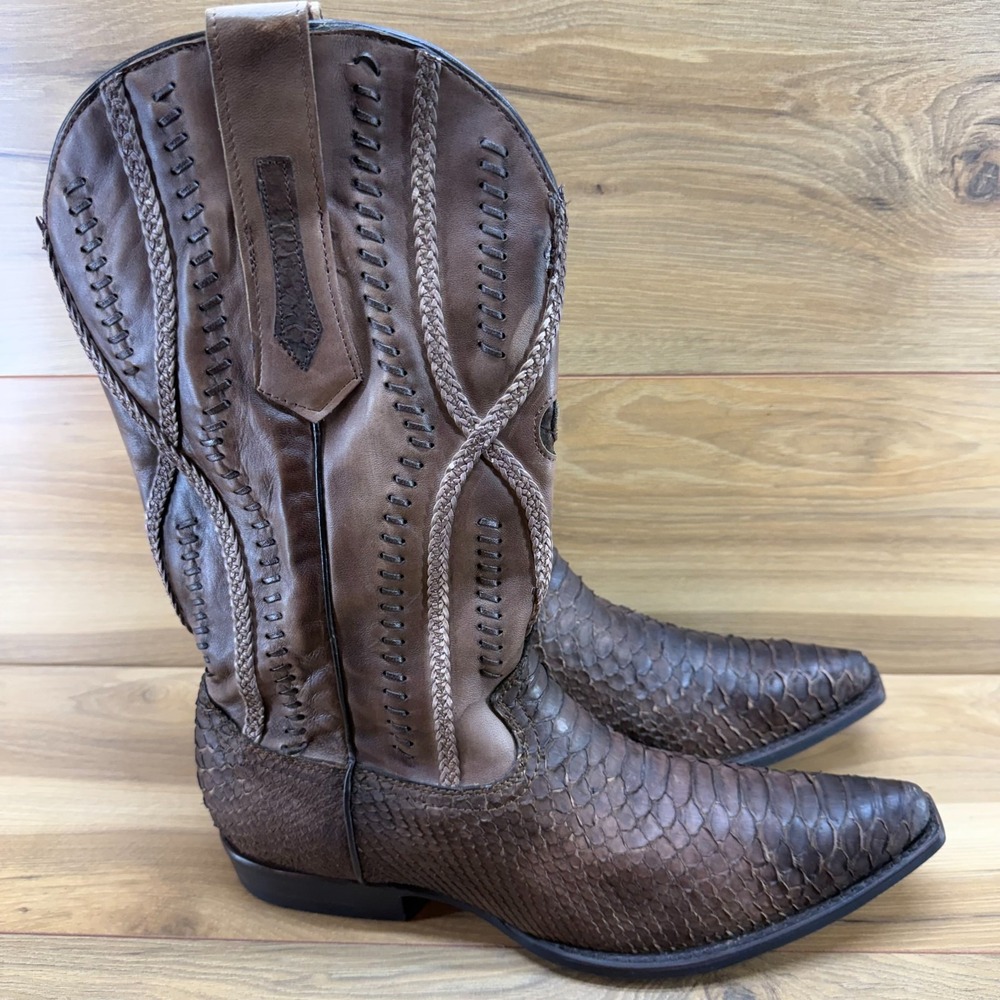 CUADRA Python Leather Snip Toe Cowboy Boots Mens 13 Brown Exotic Western Rodeo
